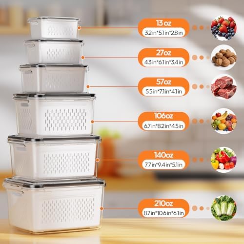 JSCARES Fruit Storage Containers for Fridge with Removable Colander, 6 Pack - Image 2