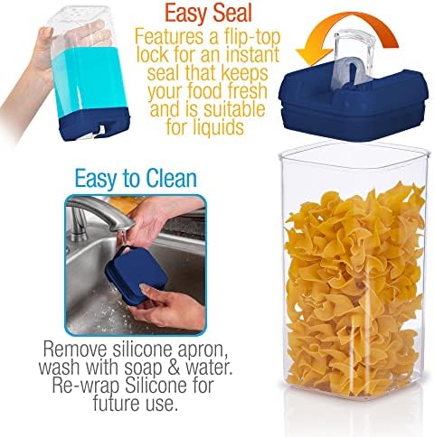 Set of 7 Airtight Food Storage Containers - Pantry Organizer Bins, BPA Free Plastic Containers plus Dry Erase Marker and Labels, Navy Blue - Image 4