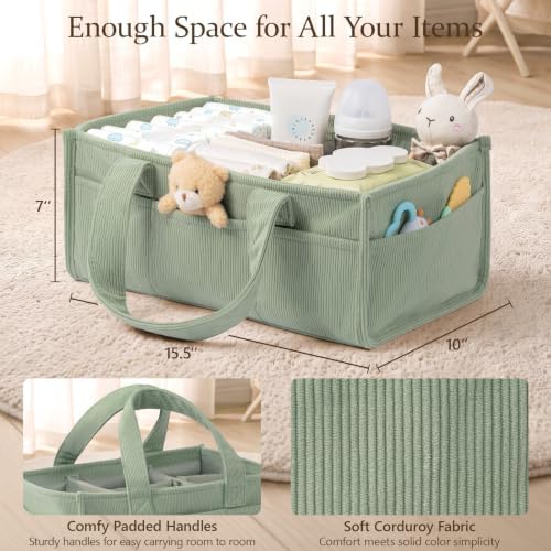 Corduroy Baby Diaper Caddy Organizer with Handles, Nursery Storage Basket - Image 2
