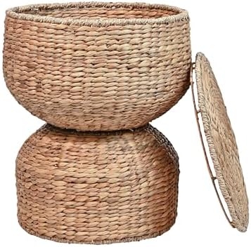 happimess SAT1000A Bhola 18" Hourglass Handwoven Hyacinth Storage Accent Table with Lid for Storage and Decoration in Bedroom, Living Room, Kitchen, Dining Room, Entryway, Guestroom, Natural by Happimess