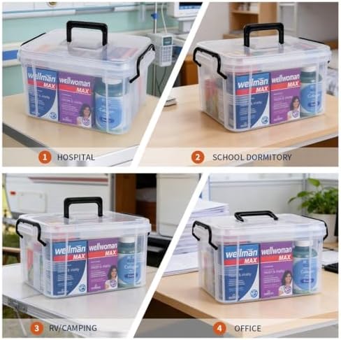 Set of 2 Medicine Organizer - Plastic Storage Box with Handle Clear - Image 3