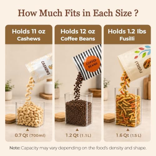 ComSaf Glass Pantry Storage Containers (0.7qt/1.2qt/1.6qt) Set of 6 Jars - Image 4
