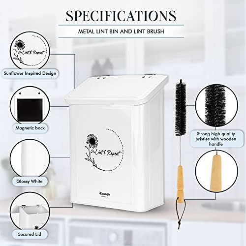 Knowstyle Metal Magnetic Lint Bin for Laundry Room Decor - Laundry Room Trash Can with Dryer Lint Brush for Dryer Vent – Metal Laundry Lint Bin with Clothes Lint Roller - Image 3