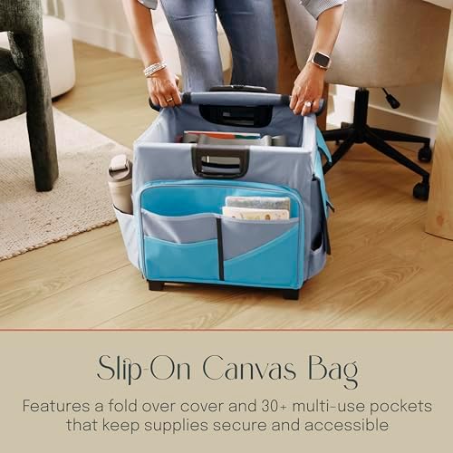 Folding Mobile Utility Cart, Canvas Organizer Bag, Turquoise/Grey - Image 4