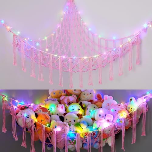 Basumee Stuffed Animals Hammock with LED Light Corner Net, Girls Room Decor by Basumee