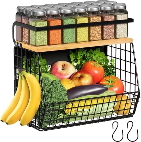 Ofiray-home Magnetic Shelf for Fridge with Wood Lid, Fruit Potato and Onion Storage Bins, Pantry Organizers & Storage, Large Container Magnetic Spice Rack for Refrigerator, Kitchen Counter, Cabinet by Ofiray-home