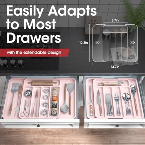 Aujen Silverware Drawer Organizer, Adjustable Utensil Cutlery Tray - Image 2