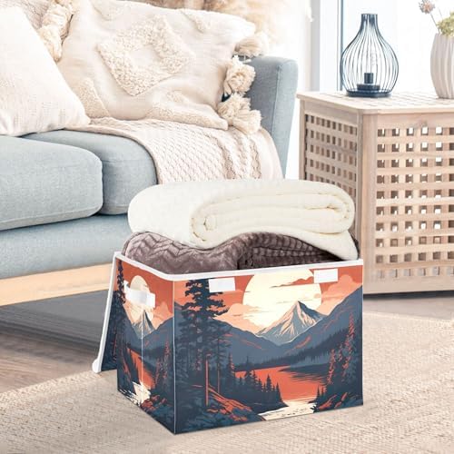 Mountains Trees Storage Bins with Lids and Carrying Handle,Foldable Storage Boxes Organizer Containers Baskets Cube with Cover for Home Bedroom Closet Office - Image 5