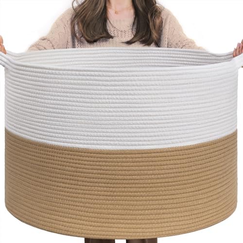 INDRESSME XXXLarge Woven Rope Blanket Basket Living Room, 90L by INDRESSME