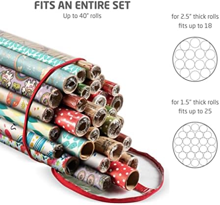 ZOBER Round Christmas Gift Wrapping Paper Organizer Storage - 40 Inch Gift Wrap Storage Containers - Wrapping Paper Holder, Clear PVC Waterproof, Fits 25 Standard Rolls - Red - Image 3