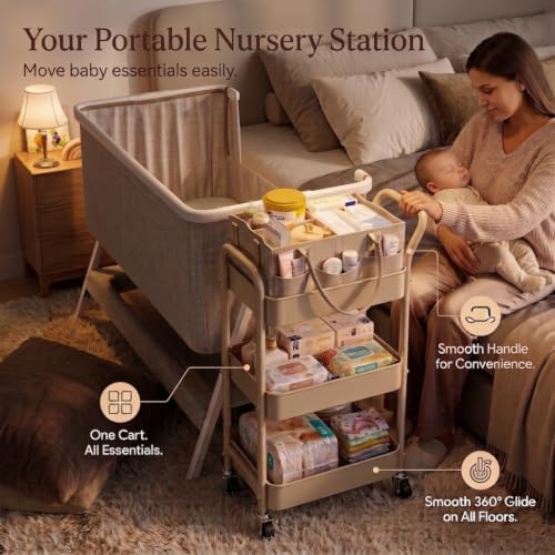 3 Tier Baby Diaper Caddy Organizer Cart with Detachable Dividers and Wheels - Image 5