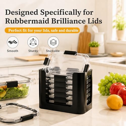 Food Container Lid Organizer for Rubbermaid Brilliance Lid, 3-Piece Lid Organizers for Cabinet, Holds 24 Snap-On Lids, Stackable Kitchen Cabinet Organizer for 0.5, 1.3, 3.2 & 4.7 Cup Lids, Black - Image 3