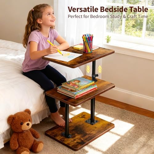 2-Pack Swivel Side Table Adjustable Height with 360°Rotatable Tray - Image 6