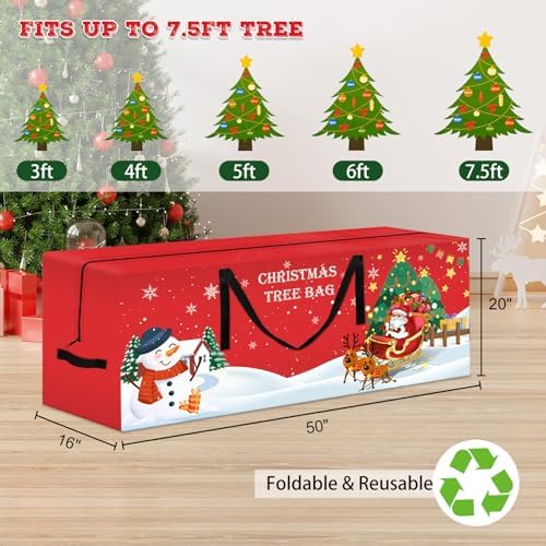 Christmas Tree Storage Bag 7.5 Ft Large Christmas Tree Bag with Reinforced Handles & Dual Zippers Wide Opening, Heavy Duty Oxford Fabric Xmas Ornament Storage Box Protects From Moisture, Dust (Red) - Image 3