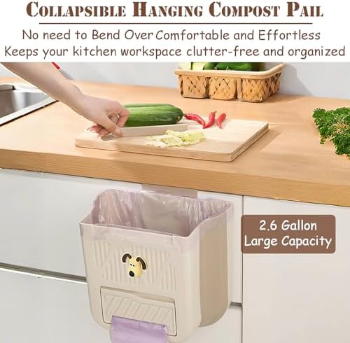 Collapsible Hanging Trash Can for Kitchen Cabinet Door, 2.64 Gallon - Image 2
