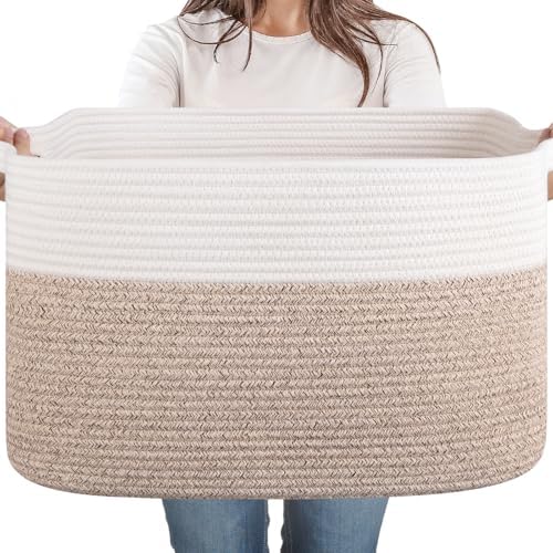 65L Large Woven Blanket Basket for Living Room, 19.7"x15.7"x11.8" by SIXDOVE