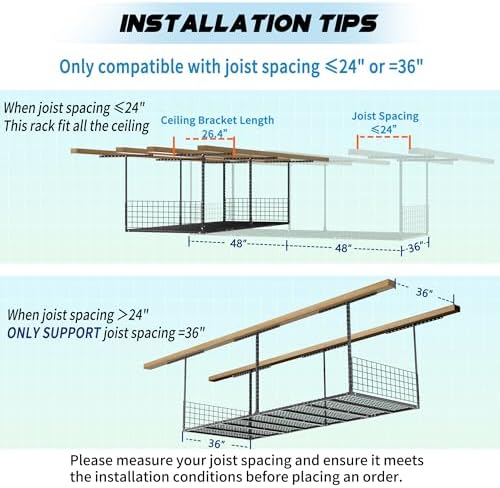 Overhead Garage Storage Rack,3x8 FT Garage Shelving Storage Organizer System with Side Guardrails,Heavy-Duty Metal Ceiling Racks,Load 600LBS Weight - Image 5