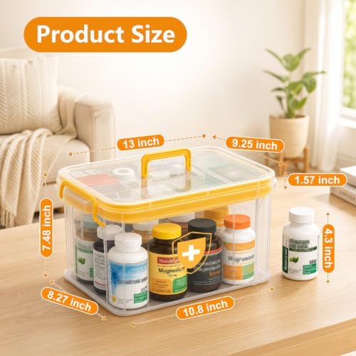 ANYPROLUS 15QT Clear Medicine Organizer Box with Handle, Plastic Medicine Container with Tray First Aid Box Empty, Thickened Medicine Storage Organizer Multipurpose Medication Organizer Storage - Image 3