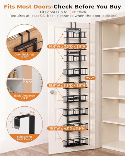 EVERIE Over the Door Pantry Organizer, 9-Tier Heavy Duty Door Storage Rack with Solid Bottom Baskets, Stable No-Bumping Design, Adjustable Hanging Shelves for Kitchen Pantry - Image 6