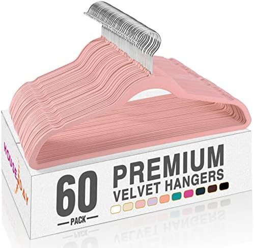 HOUSE DAY Lt-Pink Velvet Hangers 60 Pack, Premium Non Slip Clothes Hanger by HOUSEDAY