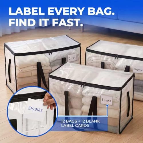 12 Pack Clear Moving Bags, Heavy Duty, Extra Large with Handles - Image 6