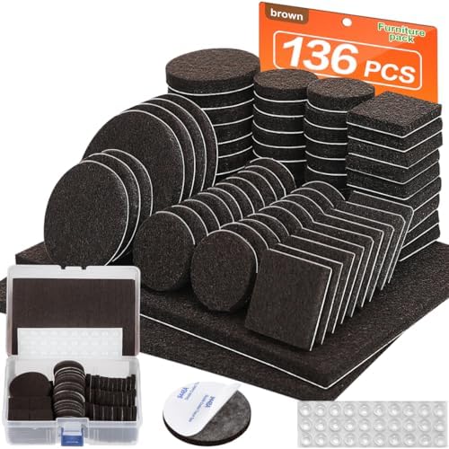 Felt Furniture Pads 136 Pieces, Furniture Pads for Hardwood Floors, 5mm Thick Floor Protectors for Furniture Legs, Felt Pads for Furniture, Floor Savers for Furniture in a Case by FurniMate