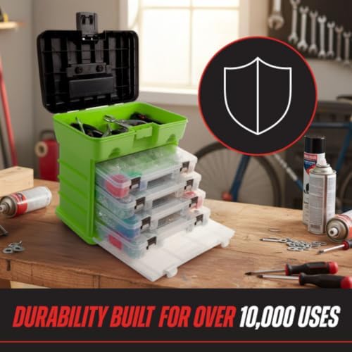 Portable Tool Box - Small Parts Organizer with Drawers and Customizable Compartments for Hardware, Fishing Tackle, Beads or Crafts by Stalwart (Green) - Image 2