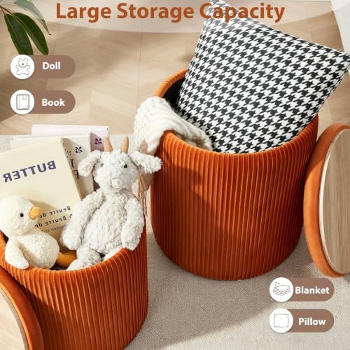 Royal Windsor Round Ottoman with Storage Set of 2, Storage Vanity Stool - Image 4