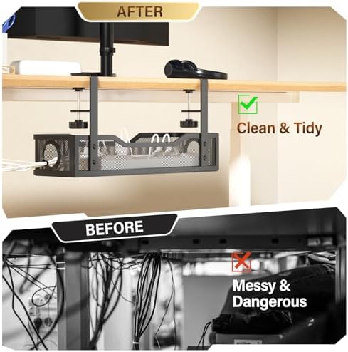 [Upgraded] 2 Pack Under Desk Cable Management Tray, Cinati Cord Organizers for Table Thickness up to 3", 16" Wire Organization with Clamp No Drill, Cable Management Box for Office - No Damage to Desk - Image 4