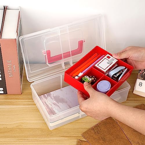 JUXYES Clear Art Craft Supply Storage Bin Sewing Box With Handle Lid - Image 3