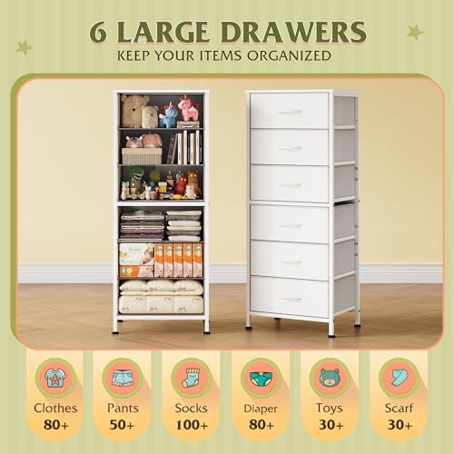 WLIVE Tall Dresser for Bedroom, 6 Drawer Dresser, White - Image 5