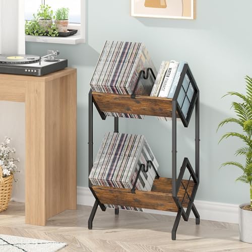 RUILALIFE 2-Tier-Vinyl-Record-Storage-Holder With Dividers, Metal Album storage for vinyl records display Shelf, Vintage 160-200 LP Storage Shelf Stand - Image 6