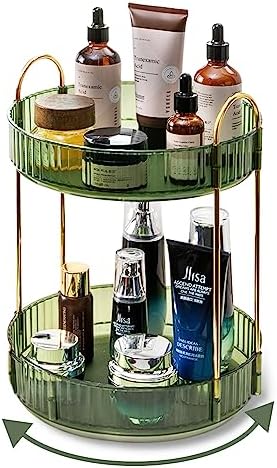Asayuee 360 Rotating Makeup Organizer for Vanity,2 Tier Large Capacity Skincare Organizers,Bathroom Counter Organizer, Spinning Perfume Organizer & Vanity Organizer (Green-2 Tier) by Asayuee