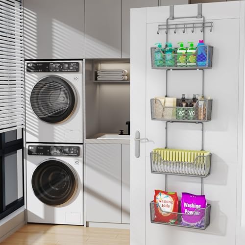 HapiRm Over The Door Organizer - Hanging Door Organizer with 4 Metal Large Capacity Baskets and Adjustable Coat Hook for Bathroom Bedroom Kitchen Pantry Closet Cabinet - Image 6