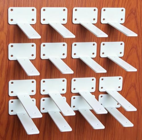 16 Pack - 9 inch White Hidden L Shelf Bracket (1/5 Inch Thicked) Iron Floating Shelf Brackets Rustic Industrial Metal Brackets for Shelf Support by MHMYDZ