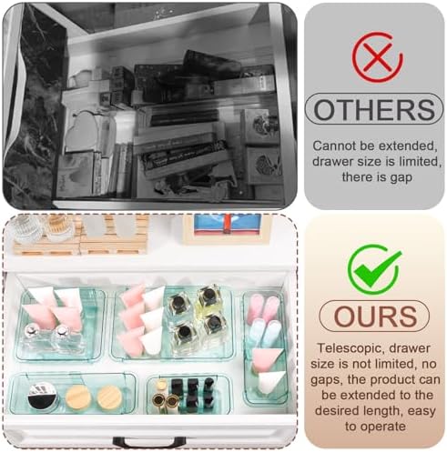 25 Pcs Clear Drawer Organizer, Adjustable Drawer Storage Box, 3-Size Desk Drawer Organizer, Acrylic Storage Bins for Makeup, Kitchen Utensils, Bedroom Dressers Tool Organizer for Gadgets, Blue - Image 4