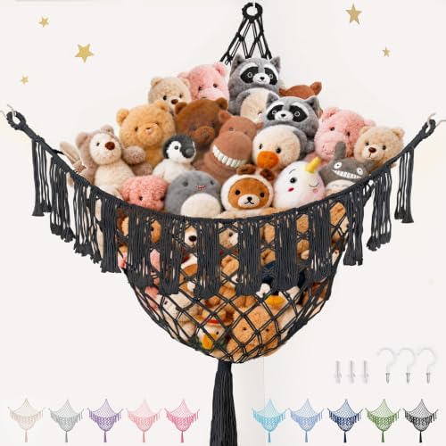 Lare Stuffed Animal Storage Hammock Corner Net - 45" W x 45" H (Black) by PrimZootyDesign