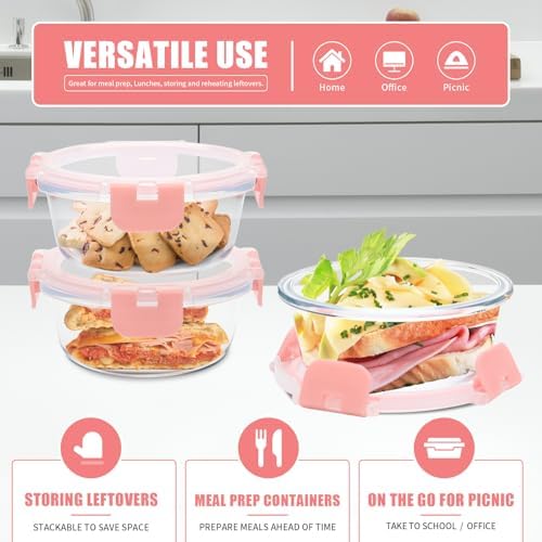 GULFLIN 12pack, 13oz Small Glass Food Storage Containers with Lids, Pink - Image 6