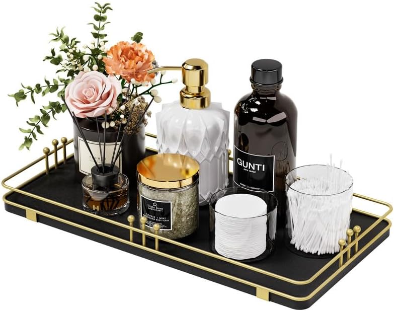 Toilet Tank Tray, Bathroom Basket, 13"x 6.5", Black-Gold by Unknown