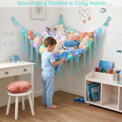 Basumee Stuffed Animals Hammock with LED Light Corner Net, Girls Room Decor - Image 5