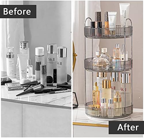 shuang qing Rotating Makeup Organizer for Vanity, Large Capacity Skincare Perfume Storage, Bathroom Counter Organizer, 360 Spinning Cosmetic Dresser Countertop Organizers (Gray, 3 Tier) - Image 4