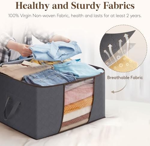 Lifewit 3 Pack 60L Clothes Storage Bins with Lids, Blanket Storage Bags - Image 3
