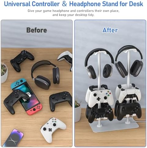 MANMUVIMO Headset Controller Stand for 2 Headset and 8 Controller, Headphone Stand Gaming Controller Holder for PS5 Xbox Airpods Beats Bose, Gaming Room Accessories, Gamer Gifts for Men (White) - Image 6