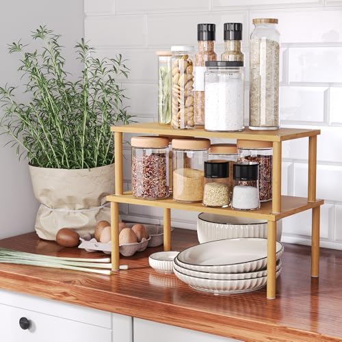 VERTORGAN 2 Pack Cabinet Organizer Shelf,Bamboo Countertop(Large,Natural) - Image 6