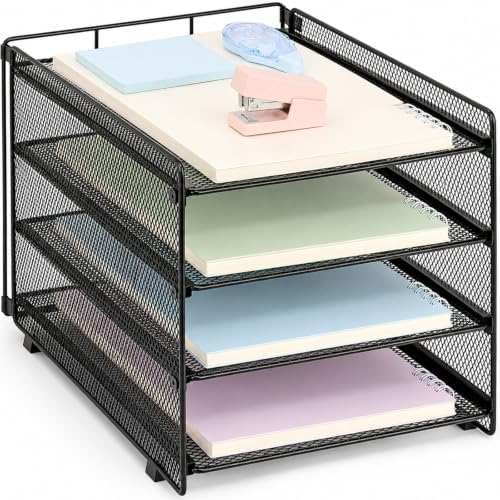 OPNICE Desk Organizer, 4-Tier Paper Organizer Letter Tray, Black by OPNICE