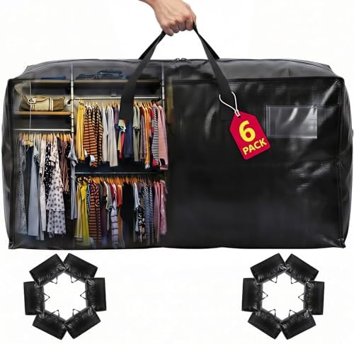 Moving Bags Heavy Duty,Extra Large Moving Bags for Travel/College Packing/Storage/Organization/Seasonal Clothes & Bedding Storage,Moving Supplies Bins,Compatible with Ikea Frakta Cart(Black,6Pcs) by Unknown