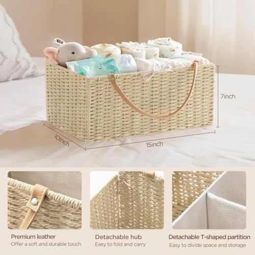 HBlife Large Baby Diaper Caddy Organizer, Paper Rope Storage Baskets Nursery Bin with Removable Divider, Portable Car Organizer for Diapers, Baby Shower Gifts, Newborn Essentials Must Haves - Image 2
