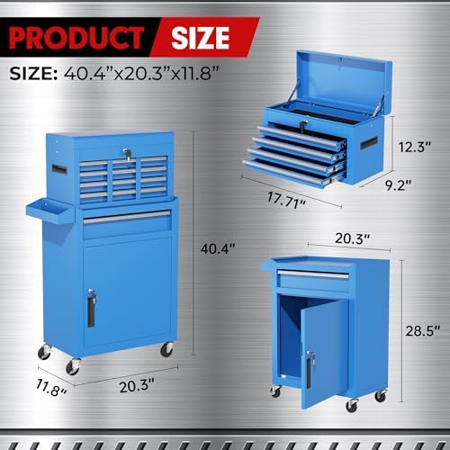 INTERGREAT Rolling Tool Chest, 5-Drawer Tool Box Organizer, Lockable Wheels & Sliding Drawers & Detachable Top, Tool Storage Cabinet for Garage Workshop (Blue) - Image 3