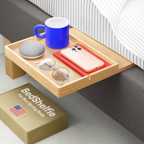 BedShelfie Bedside Shelf for Dorm Room - Natural Wood Slide by BedShelfie