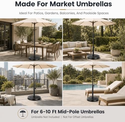 28.7 Lbs 17.91 Inch Round Umbrella Stand, Heavy Duty Weighted Base for Outdoor Market Parasols, Stable Holder for Patio Deck Lawn Garden Poolside, Black - Image 7